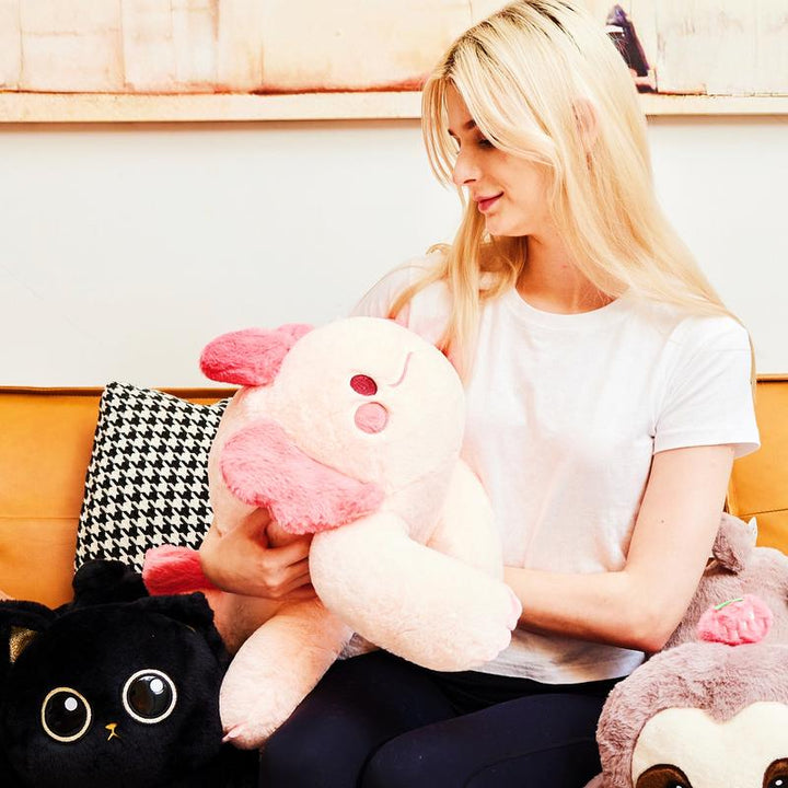 uoozii 16-24" | 3-5 Pounds Cat Dog Dinosaur Sloth Elephant Axolotl Bear Weighted Stuffed Animals with Unscented Microwavable Heating Pad, Cute Coolable Heatable Weighted Puppy Kitty Dino Plush Warm Gift for Stress & Period Pain Relief