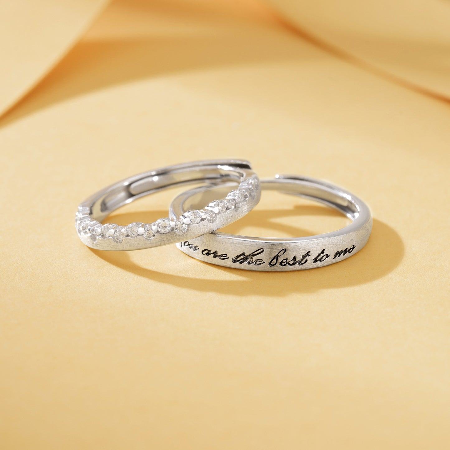 S925 Sterling Silver "Touch the Heart" Couple Rings – Matching Promise Bands
