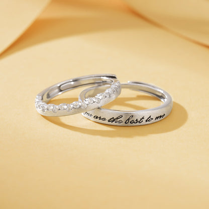 S925 Sterling Silver "Touch the Heart" Couple Rings – Matching Promise Bands