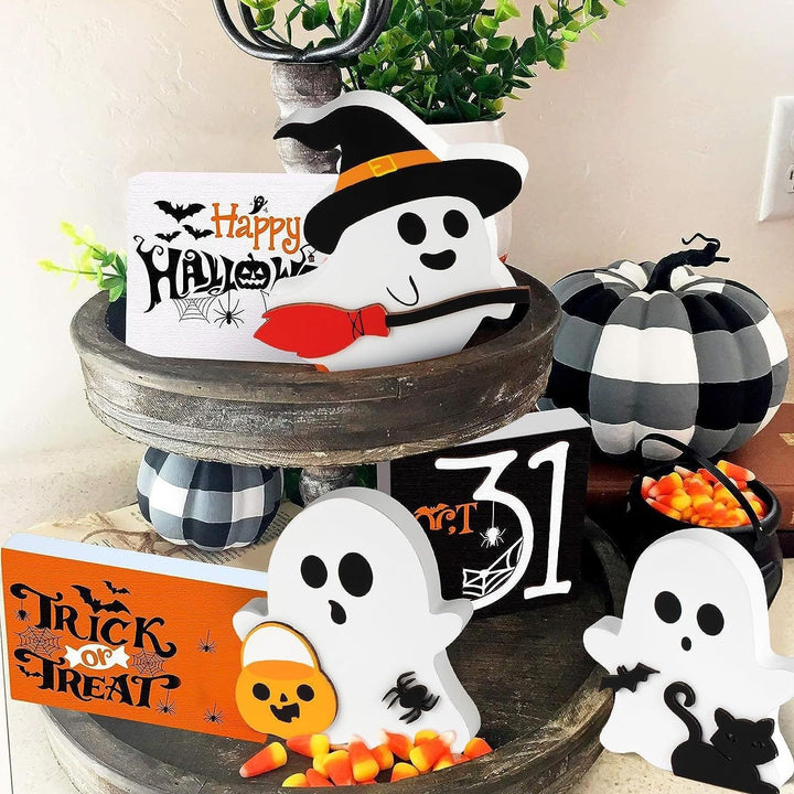 Halloween Wooden Ghost Decor – Cute Holiday Tabletop Decoration Ornament