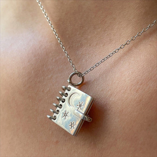 Openable Love Letter Book Necklace with Stars & Moon