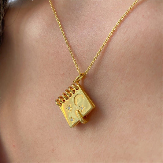 Openable Love Letter Book Necklace with Stars & Moon