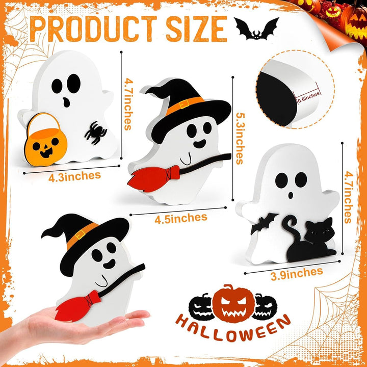 Halloween Wooden Ghost Decor – Cute Holiday Tabletop Decoration Ornament
