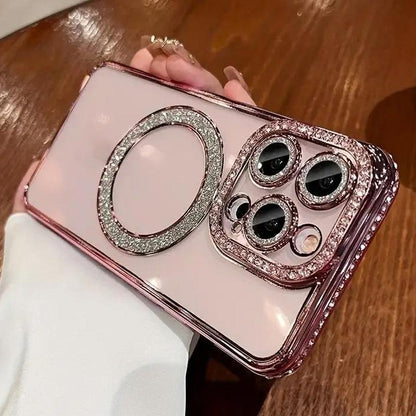 Fashion Rhinestone Luxury Glitter Diamond Transparent Case Magnetic Wireless Charge Bumper Cover Shockproof Protection Protective Phone Cases For Women Decor Phone Accessories Compatible with iPhone 16 15 14 13 12 11 Plus Pro Max, Casing