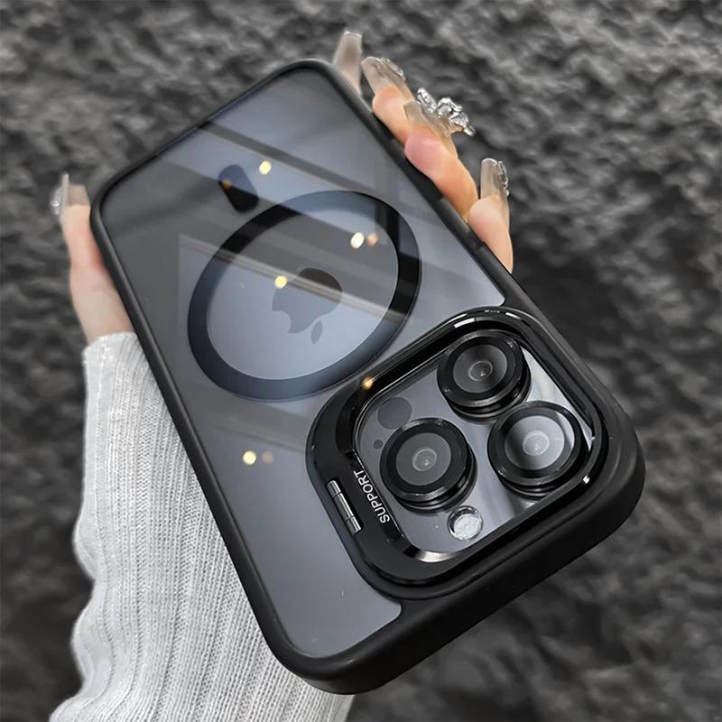 Shockproof Mag Safe Clear Case For iPhone 16 Pro Max 17 Camera Lens Protector Phone Cover Built-in Kickstand